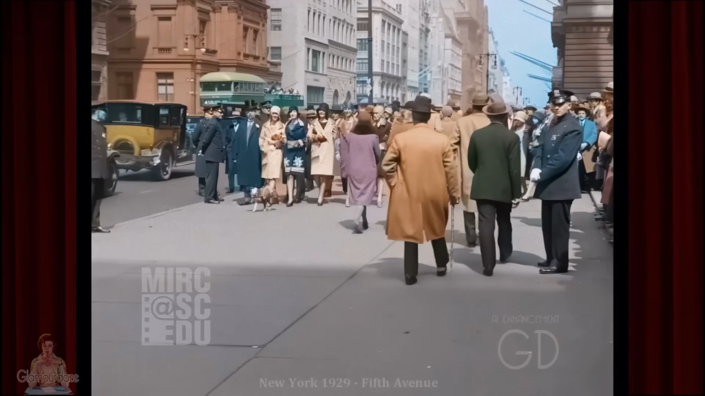A Day in 1920’s New York , AI Color, Walking Fifth Avenue 1929